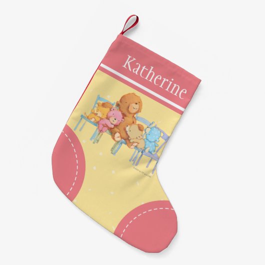 Vijf luide en kleurrijke Beren op stoelen Kleine Kerstsok (Voorkant (Hangend))