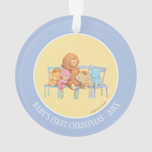 Vijf luide en kleurrijke Beren op stoelen Ornament (achterkant)