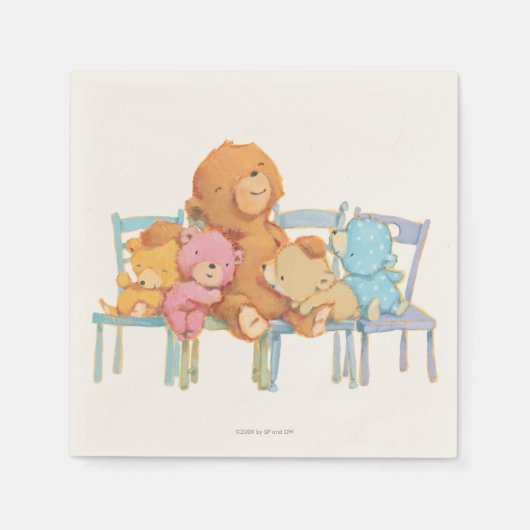 Vijf luide en kleurrijke Beren op stoelen Servet (Voorkant)