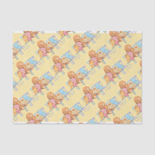 Vijf luide en kleurrijke Beren op stoelen Tissuepapier (Voorkant)