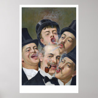 Vijf Mannen die alleen roken, die kaarten afspelen Poster