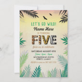 Vijf Oerwoud 5e verjaardagsfeest Safari ZOO Uitnod Kaart (Voorkant)