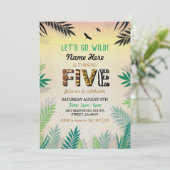 Vijf Oerwoud 5e verjaardagsfeest Safari ZOO Uitnod Kaart (Staand voorkant)