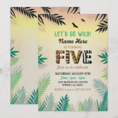 Vijf Oerwoud 5e verjaardagsfeest Safari ZOO Uitnod Kaart (Voorkant / Achterkant)