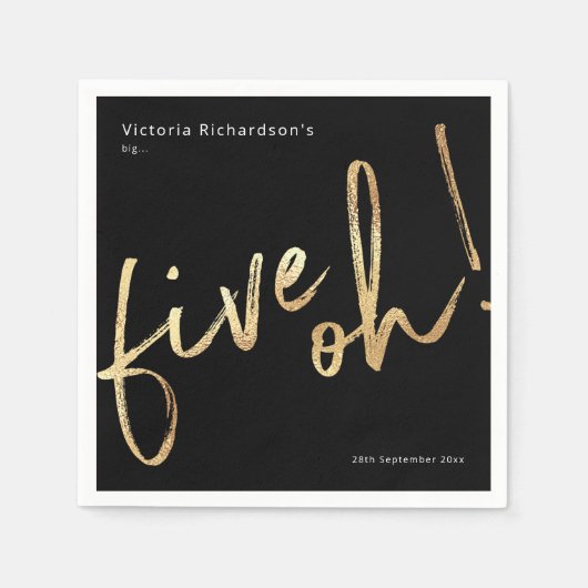 Vijf Oh 50th Birthday Black Gold Foil Simple Chic Servet (Voorkant)