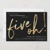 Vijf Oh 50th Birthday Black Gold Foil stijlvolle a Kaart (Voorkant)