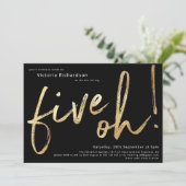 Vijf Oh 50th Birthday Black Gold Foil stijlvolle a Kaart (Staand voorkant)