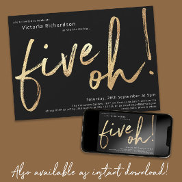 Vijf Oh 50th Birthday Black Gold Foil stijlvolle a Kaart