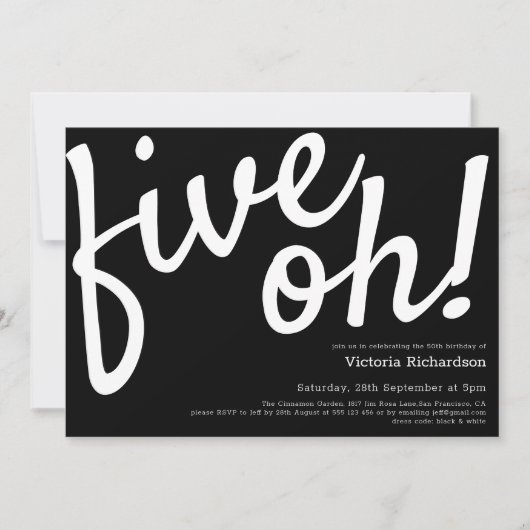 Vijf Oh 50th Birthday Black White Funny Minimalist Kaart (Voorkant)