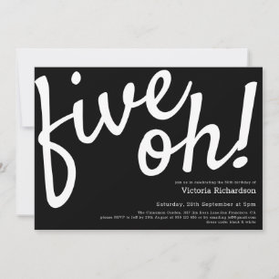 Vijf Oh 50th Birthday Black White Funny Minimalist Kaart