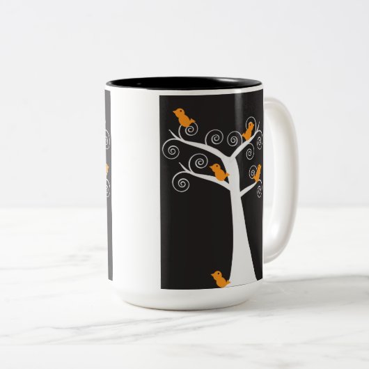 Vijf Oranje vogels in een Mok (Voorkant rechts)