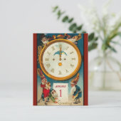  vijf ouderen rond een klok gelukkig nieuwjaar briefkaart (Staand voorkant)