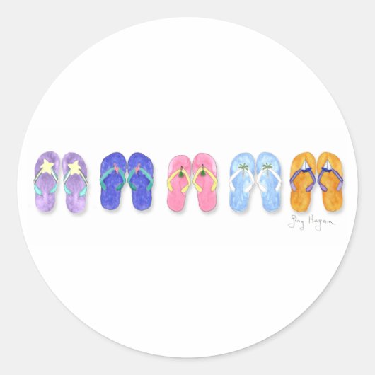 Vijf paar Teenslippers Sticker (Voorkant)