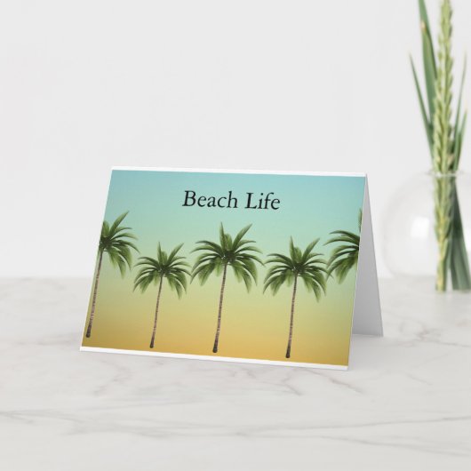 Vijf palmbomen in een rij, een strandleven feestdagen kaart (Voorkant)