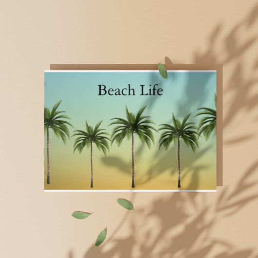 Vijf palmbomen in een rij, een strandleven feestdagen kaart
