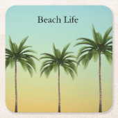 Vijf palmbomen in een rij, een strandleven kartonnen onderzetters (Voorkant)