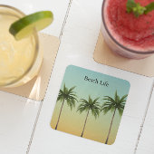 Vijf palmbomen in een rij, een strandleven kartonnen onderzetters