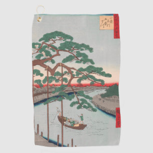 Vijf pennen op het Onagi Canal  Ukiyo-e Japans Golfhanddoek