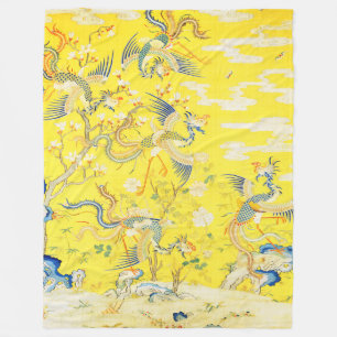 Vijf Phoenixen in Tuin Chinese Gele Floral Fleece Deken