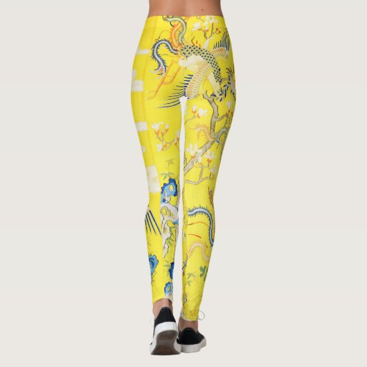 Vijf Phoenixen in Tuin Chinese Gele Floral Leggings (Achterkant)