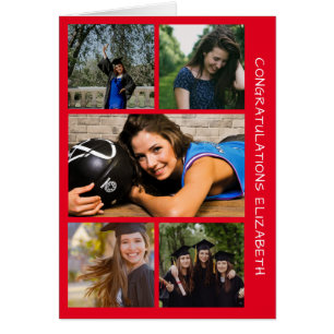 Vijf Photo Afstuderen Collage Red Congrates Card