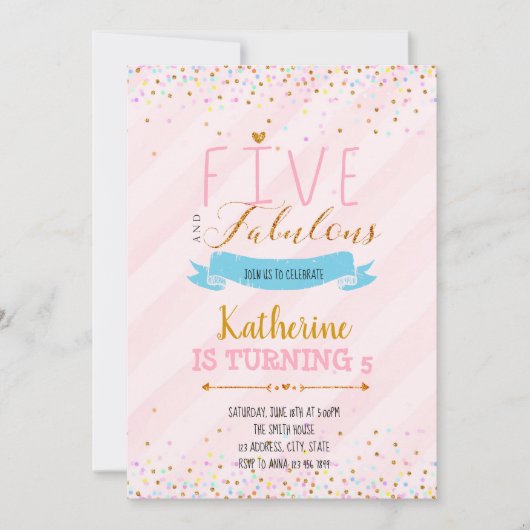 Vijf prachtige verjaardagsuitnodigingen kaart (Voorkant)