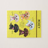 Vijf puppies puzzel met gepersonaliseerde naam. (Horizontaal)