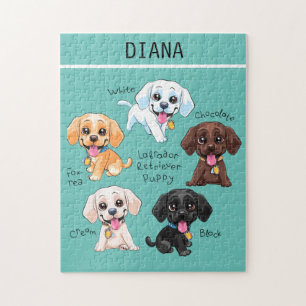 Vijf puppies puzzel met gepersonaliseerde naam.