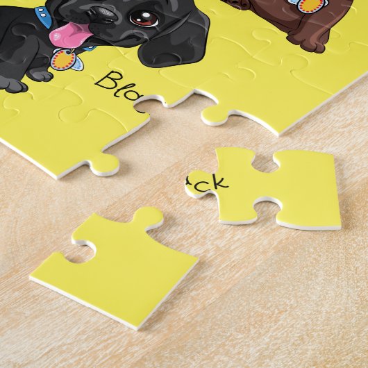 Vijf puppies puzzel met gepersonaliseerde naam. legpuzzel (Zijkant)