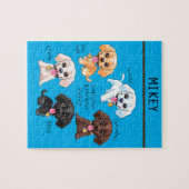 Vijf puppies puzzel met gepersonaliseerde naam. legpuzzel (Horizontaal)