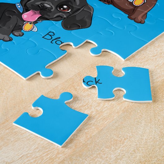 Vijf puppies puzzel met gepersonaliseerde naam. legpuzzel (Zijkant)