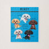 Vijf puppies puzzel met gepersonaliseerde naam. legpuzzel (Verticaal)