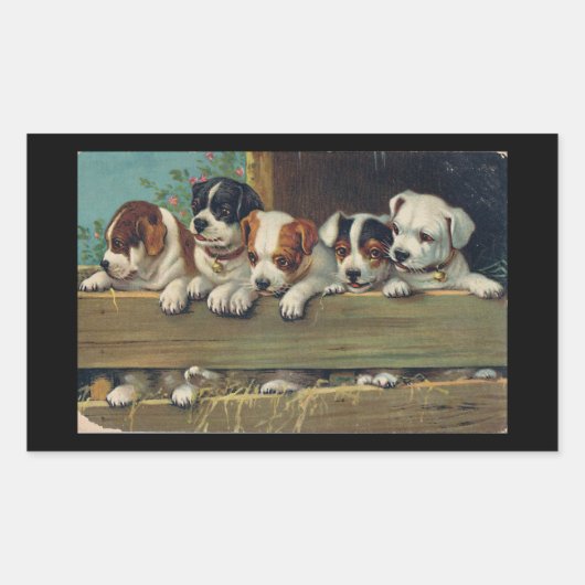 Vijf Puppies van Beagle Rechthoekige Sticker (Voorkant)