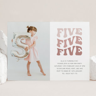 Vijf Retro Blush Landscape Photo-uitnodiging Kaart