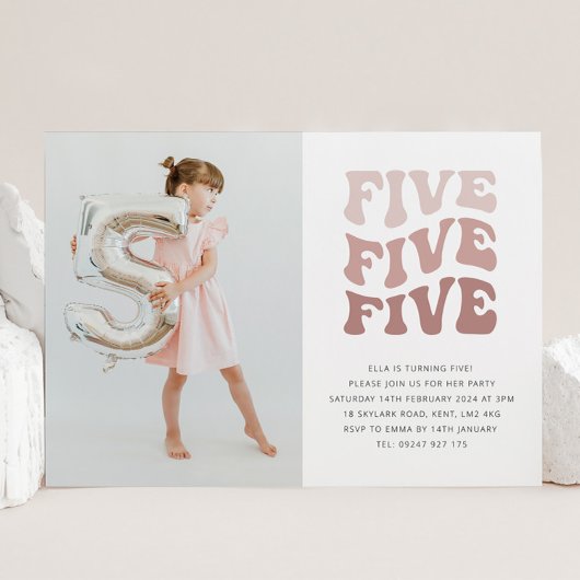 Vijf Retro Blush Landschapsfoto Uitnodiging