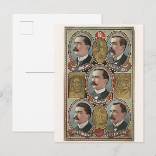 Vijf Ringling Brother's Bust Portretten Briefkaart (Voorkant / Achterkant)