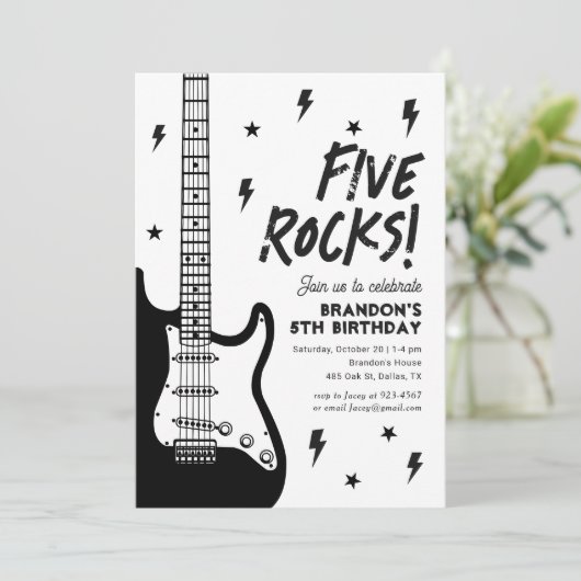 Vijf Rocks Gitaar Rock en Roll 5e Verjaardag Kaart (Staand voorkant)