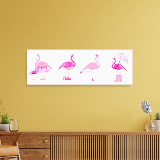 Vijf roze flamingo's - omwikkeld canvas (Insitu (Woonkamer))