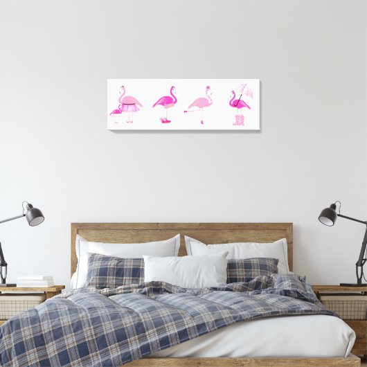 Vijf roze flamingo's - omwikkeld canvas (Insitu (Slaapkamer))