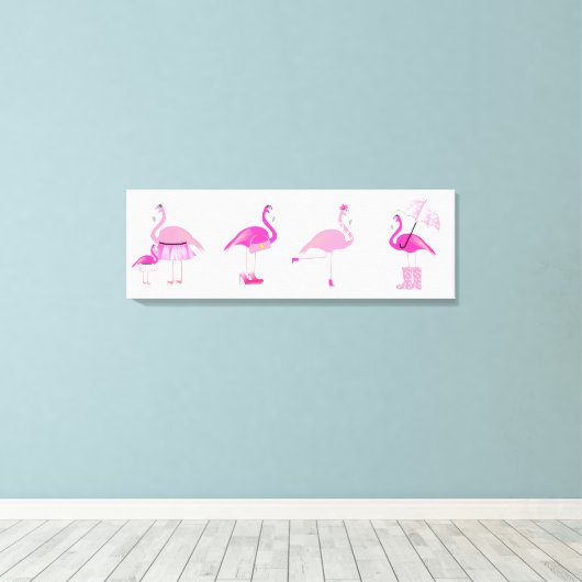 Vijf roze flamingo's - omwikkeld canvas (Insitu (Houten vloer))