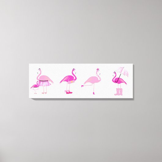 Vijf roze flamingo's - omwikkeld canvas afdruk (Voorkant)