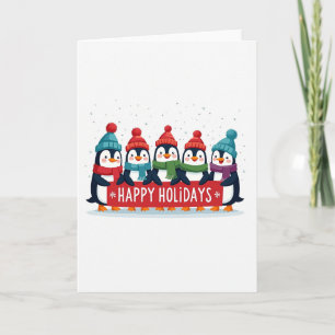 Vijf Schattige Pinguïns Gelukkig Kerstfeest Spando Kaart