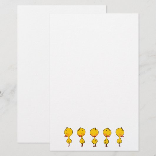 Vijf Schattigee Cartoon Yellow Ducks Briefpapier (Voorkant / Achterkant)