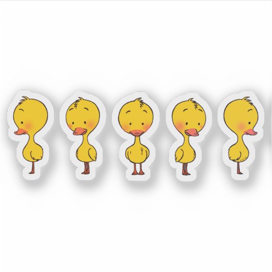 Vijf Schattigee Cartoon Yellow Ducks Sticker (Voorkant)