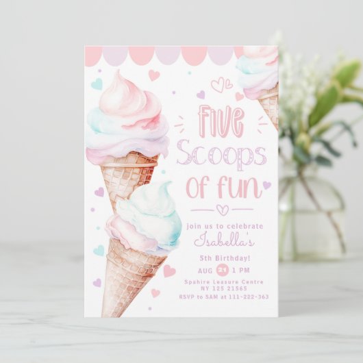 Vijf Scoops van plezier IJs 5e verjaardag Kaart (Staand voorkant)