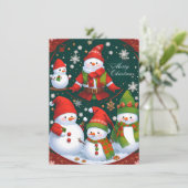 Vijf Sneeuwmannen die naar Jou lachen Feestdagenkaart (Staand voorkant)