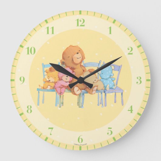 Vijf Snoezige en Kleurrijke Beren op Stoelen Grote Klok (Voorkant)