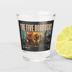 Vijf stadsdelen New York City NYC Illustratie Retr Shot Glas