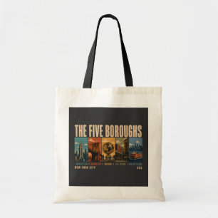 Vijf stadsdelen New York City NYC Illustratie Retr Tote Bag