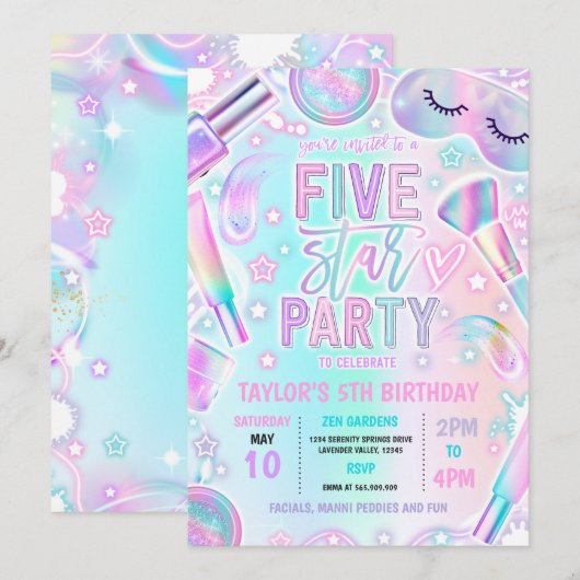 Vijf Sterren Party Pastel Spa Make-up 5e verjaarda Kaart (Voorkant / Achterkant)